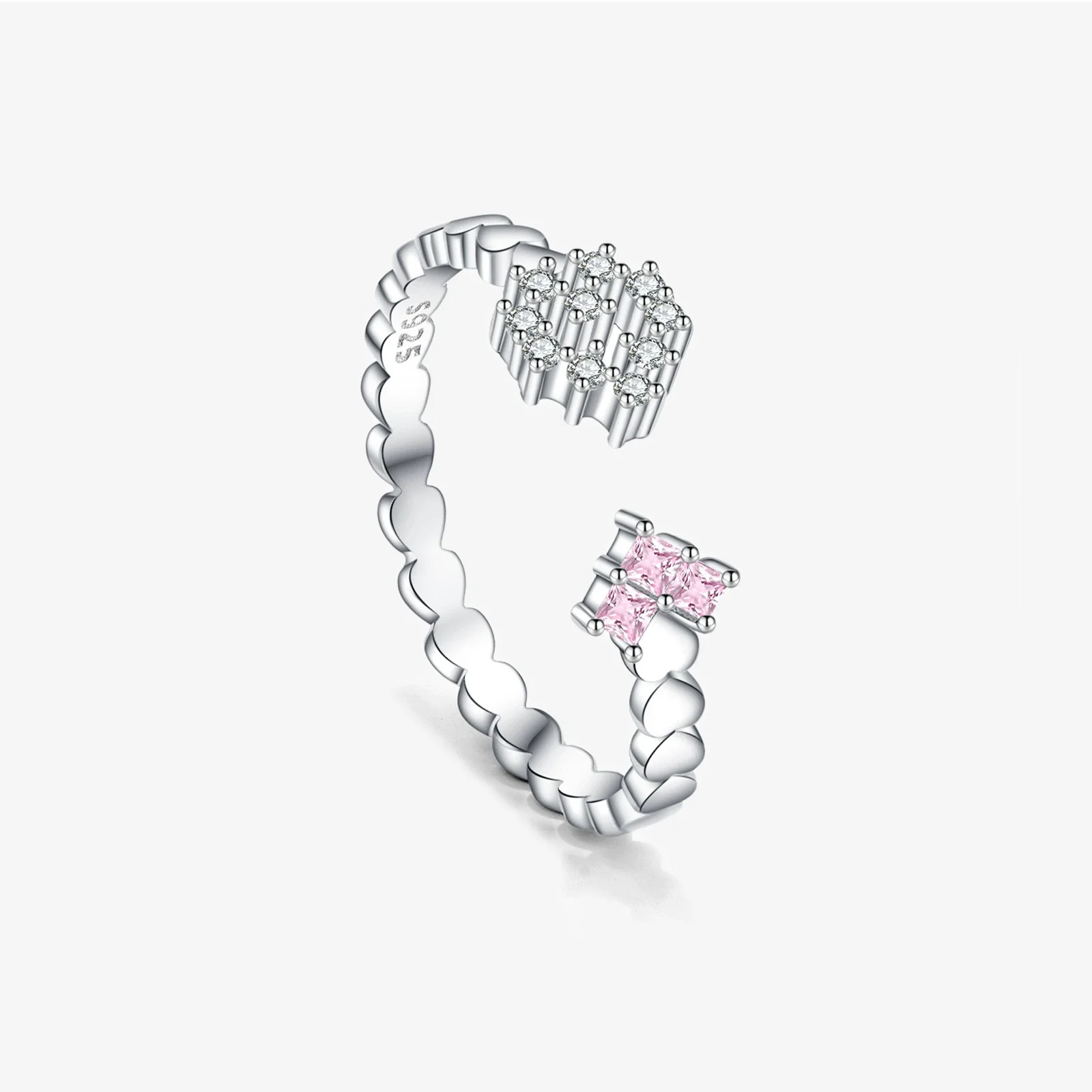 Wholesale 925 Sterling Silver Heart Shaped Open Adjustable Ring With Platinum And 18K Gold Electroplating For Women