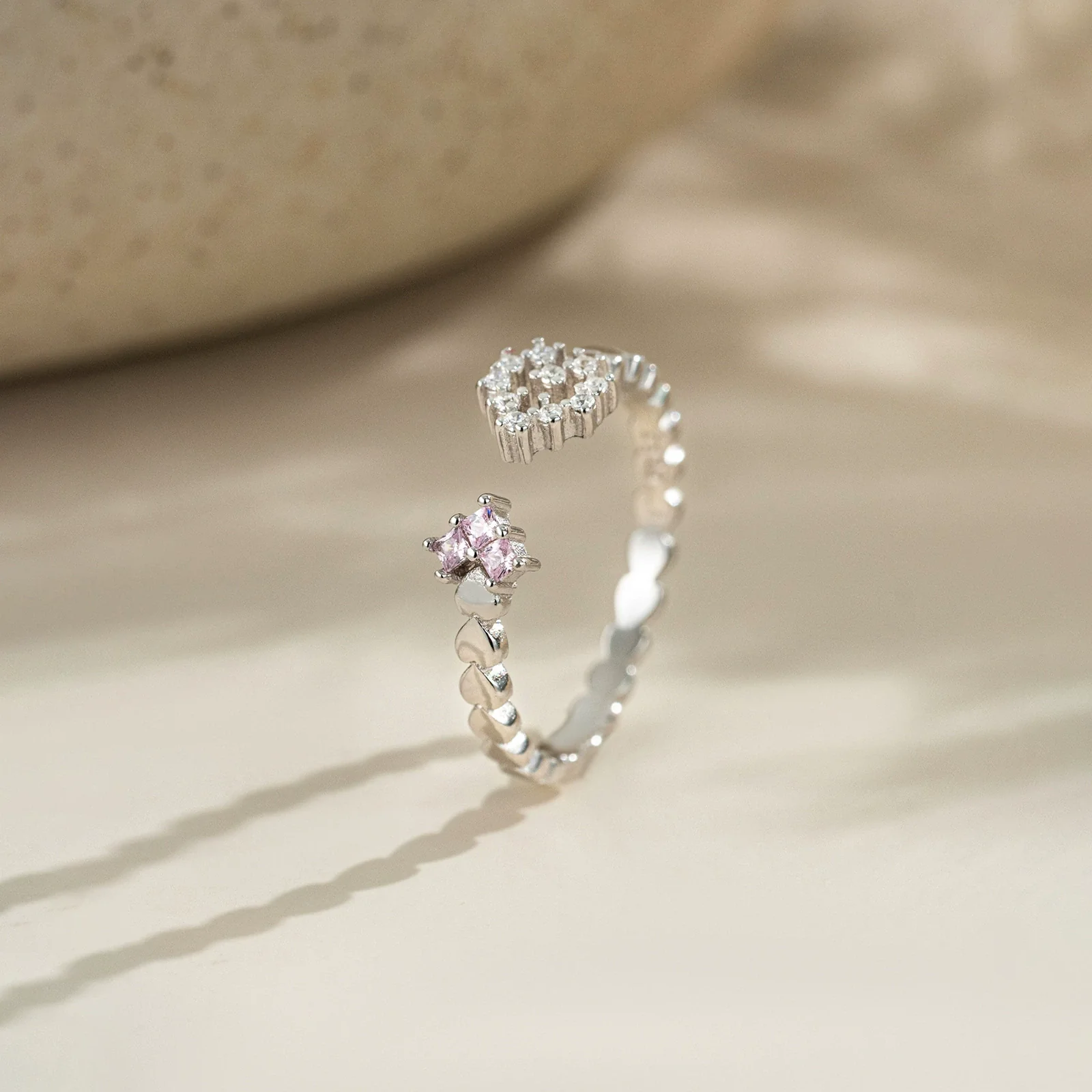 Wholesale 925 Sterling Silver Heart Shaped Open Adjustable Ring With Platinum And 18K Gold Electroplating For Women - Image 2