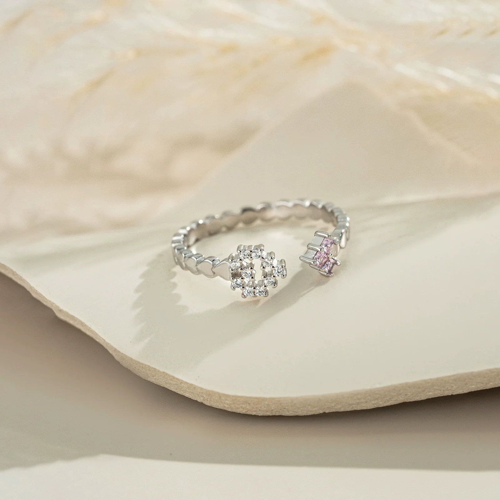 Wholesale 925 Sterling Silver Heart Shaped Open Adjustable Ring With Platinum And 18K Gold Electroplating For Women - Image 3
