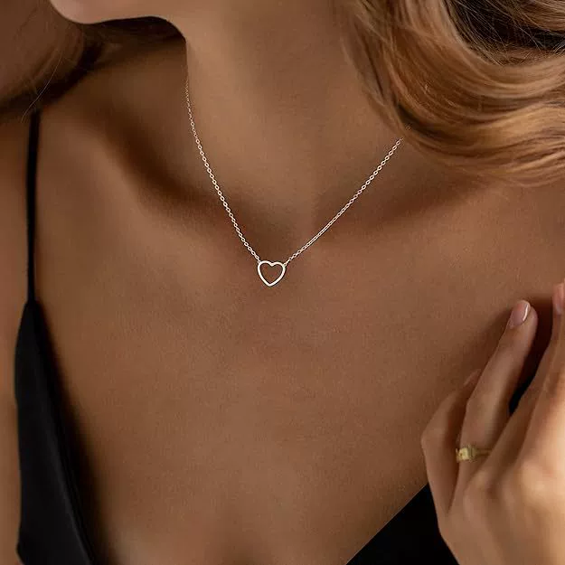 Wholesale 925 Sterling Silver Heartshaped Necklace Plain Heart Pendant Polish Finish Women's O Chain - Image 7
