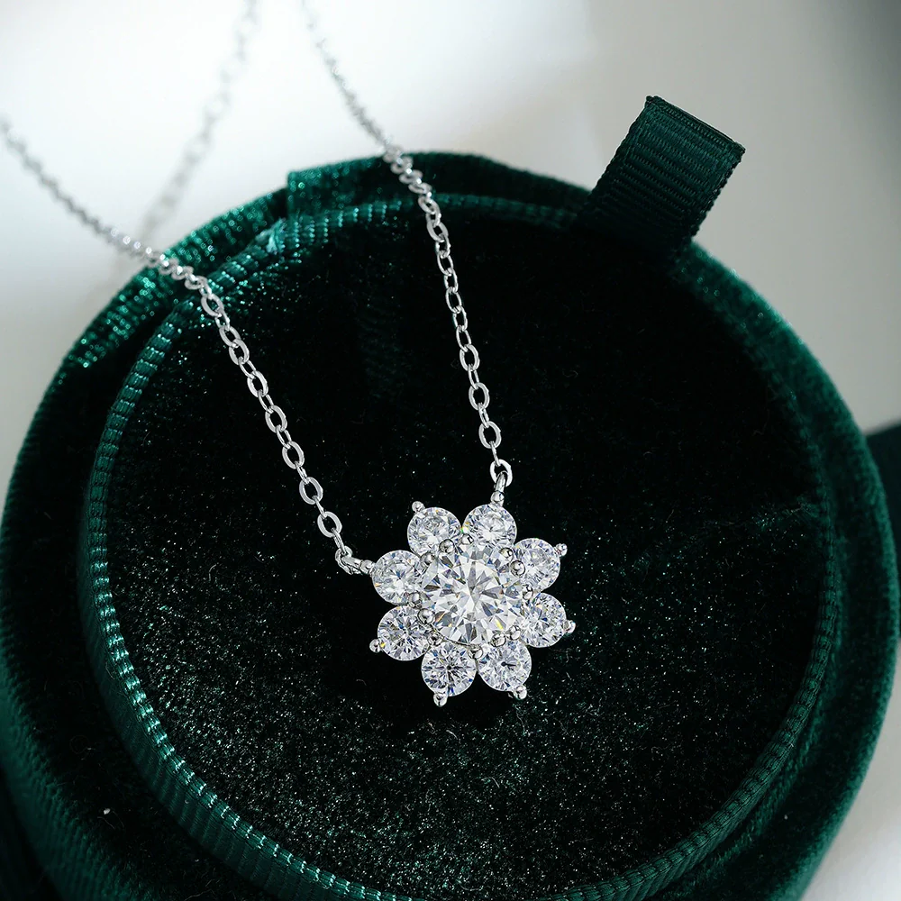 Wholesale 925 Sterling Silver Ladies Pendant Necklace With Sunflower And Snowflake Patterns Simple Style - Image 2