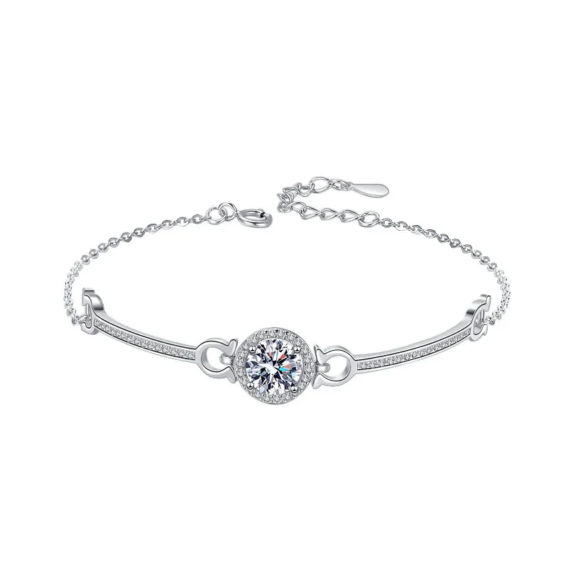 Wholesale 925 Sterling Silver Moissanite Simple Round Women's Bracelet Seiko Light Luxury Geometric Style - Image 4