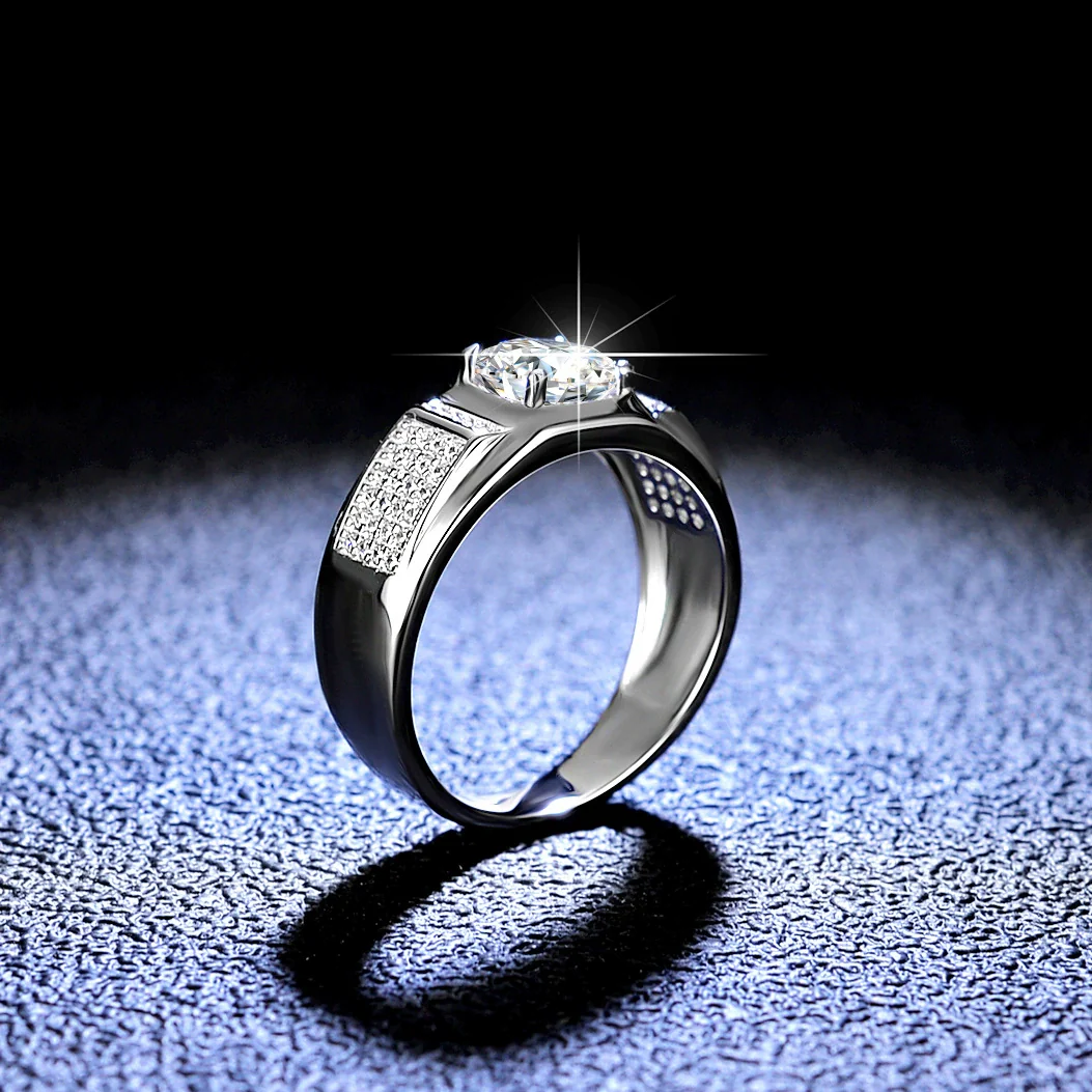 Wholesale 925 Sterling Silver Platinum Plated Moissanite Ring Simple Style With Crown Pattern For Male - Image 2