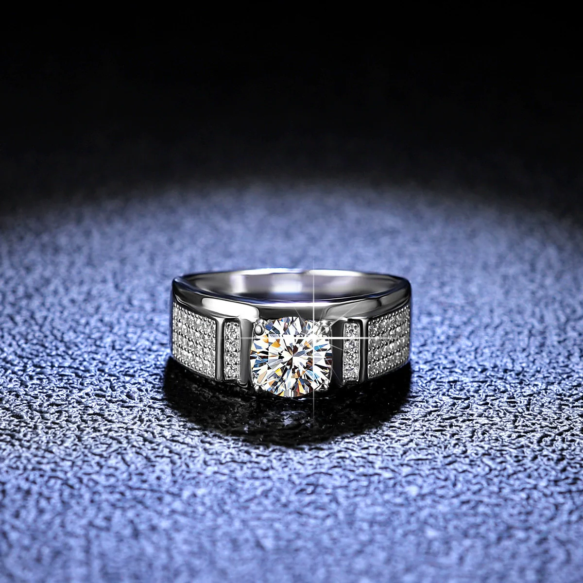 Wholesale 925 Sterling Silver Platinum Plated Moissanite Ring Simple Style With Crown Pattern For Male - Image 3