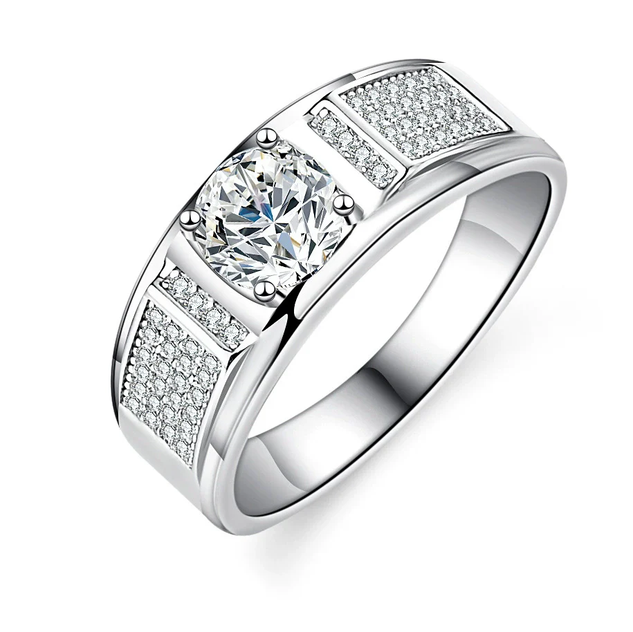 Wholesale 925 Sterling Silver Platinum Plated Moissanite Ring Simple Style With Crown Pattern For Male - Image 4