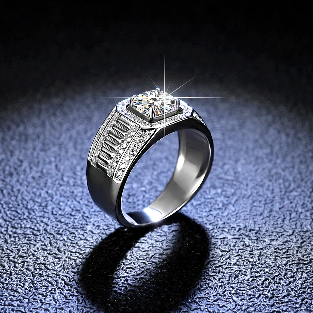 Wholesale 925 Sterling Silver Platinumplated Heart Moissanite Ring For Men - Image 3