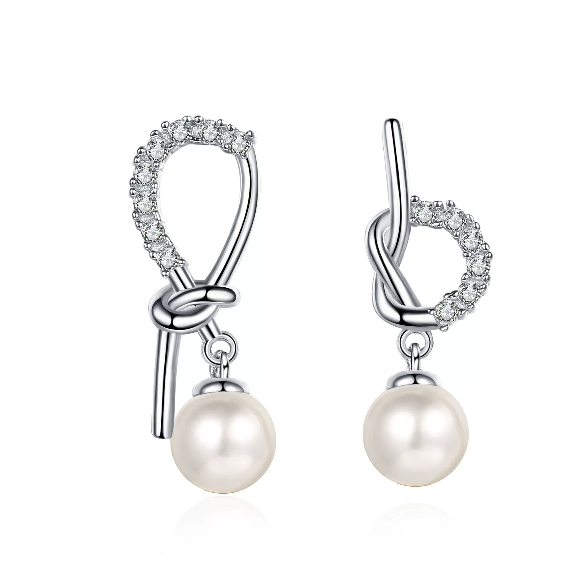 Wholesale 925 Sterling Silver Women's Asymmetric Geometric Earrings With Freshwater Pearl And Diamond - Image 5