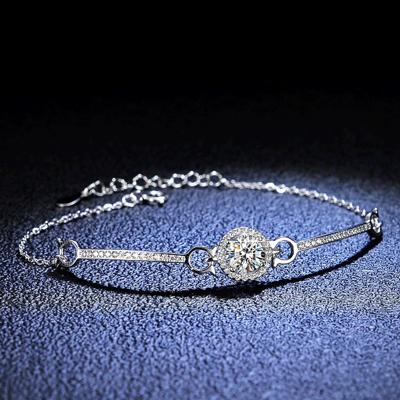 Wholesale 925 Sterling Silver Women's Simple Geometric Moissanite Bracelet