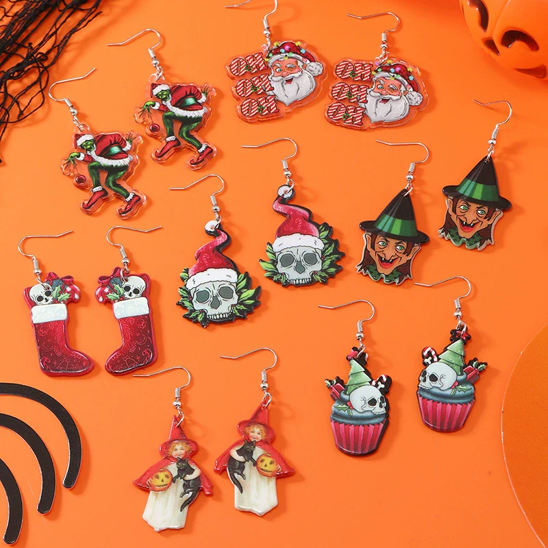 Wholesale Acrylic Cartoon Geometric Christmas Earrings For Women