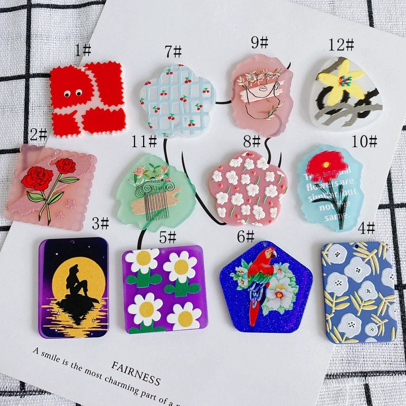 Wholesale Acrylic Cute Cartoon Flower Three Dimensional Relief Small Pendant Earrings Jewelry Accessories - Image 2