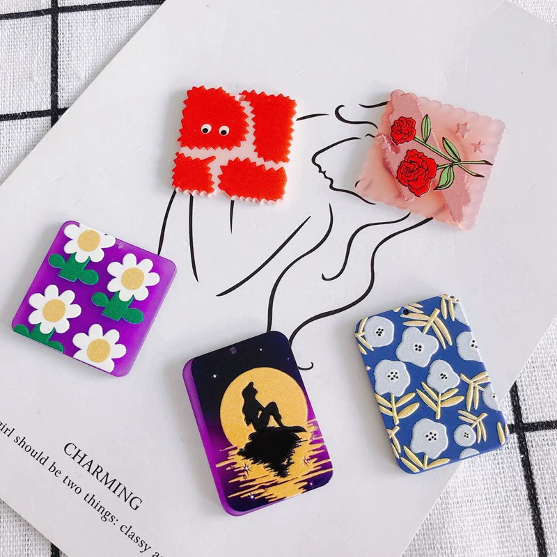 Wholesale Acrylic Cute Cartoon Flower Three Dimensional Relief Small Pendant Earrings Jewelry Accessories - Image 3