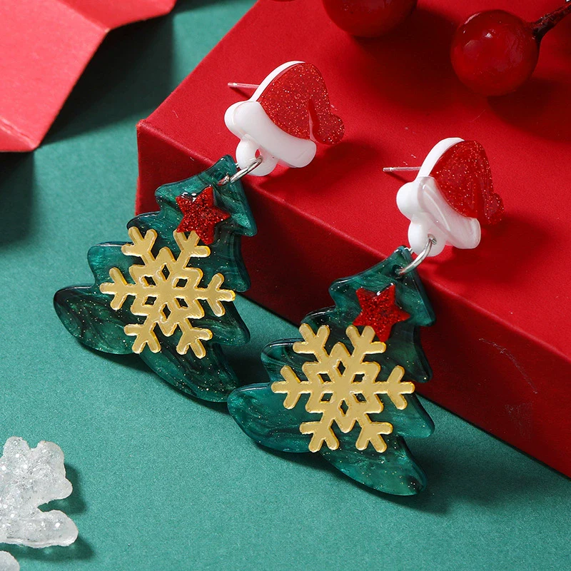 Wholesale Acrylic Geometric Christmas Cartoon Mini Snowman Christmas Tree Boots Gloves Snowflake Earrings For Women - Image 2