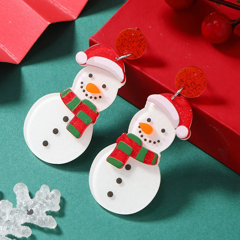 Wholesale Acrylic Geometric Christmas Cartoon Mini Snowman Christmas Tree Boots Gloves Snowflake Earrings For Women - Image 3