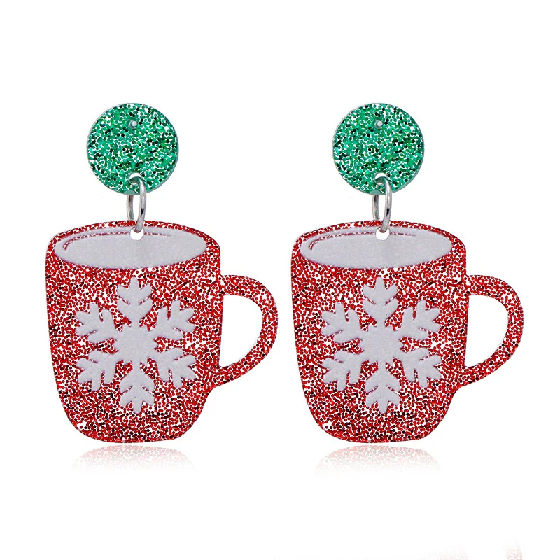 Wholesale Acrylic Geometric Christmas Cartoon Mini Snowman Christmas Tree Boots Gloves Snowflake Earrings For Women - Image 4