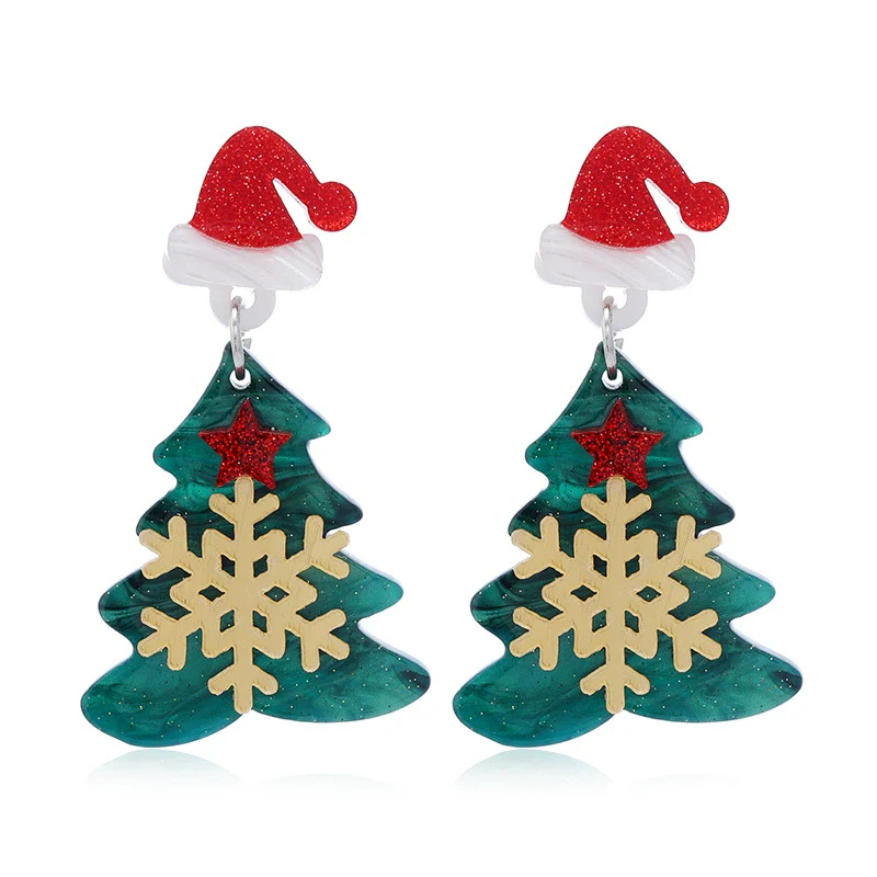 Wholesale Acrylic Geometric Christmas Cartoon Mini Snowman Christmas Tree Boots Gloves Snowflake Earrings For Women - Image 7