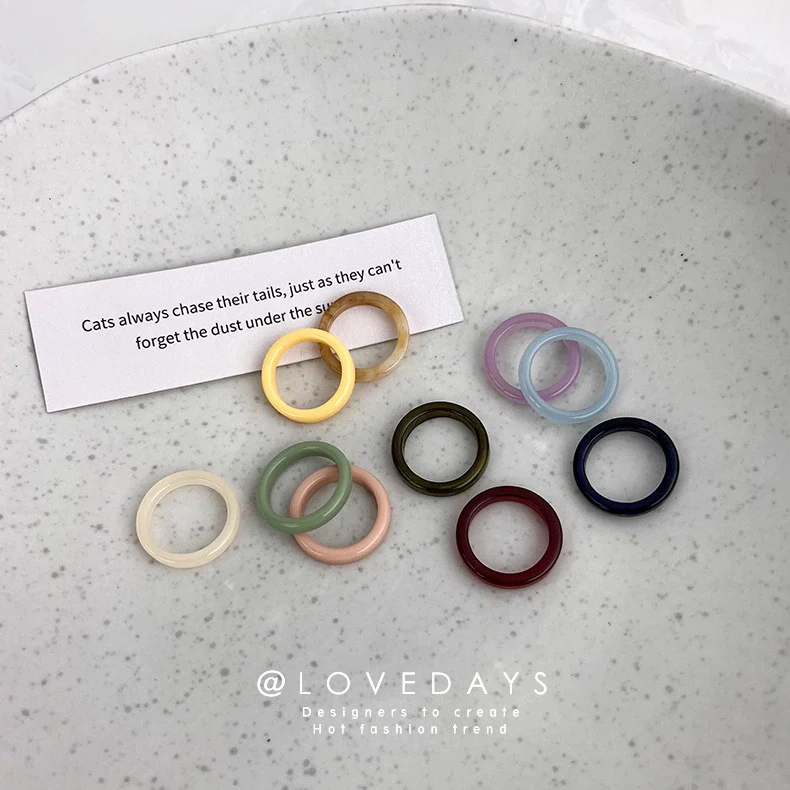 Wholesale Acrylic Geometric Fivepiece Ring Set New Ins Fashionable Small Fresh Candy Color For Women
