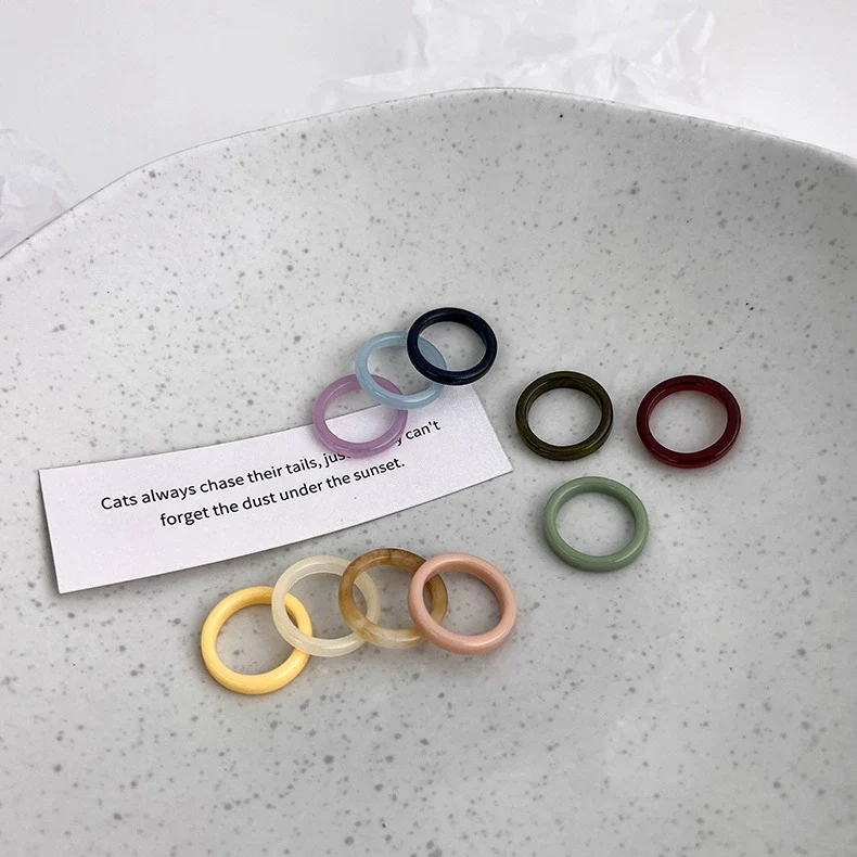 Wholesale Acrylic Geometric Fivepiece Ring Set New Ins Fashionable Small Fresh Candy Color For Women - Image 2