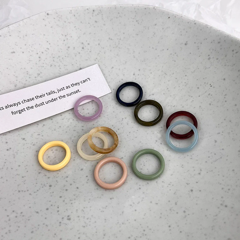 Wholesale Acrylic Geometric Fivepiece Ring Set New Ins Fashionable Small Fresh Candy Color For Women - Image 3