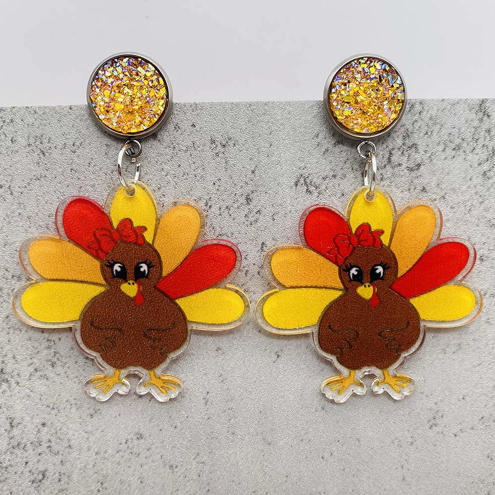 Wholesale Acrylic Handmade Turkey Asymmetric Pendant Earrings With Cartoon Characters And Geometric Patterns For Women - Image 10