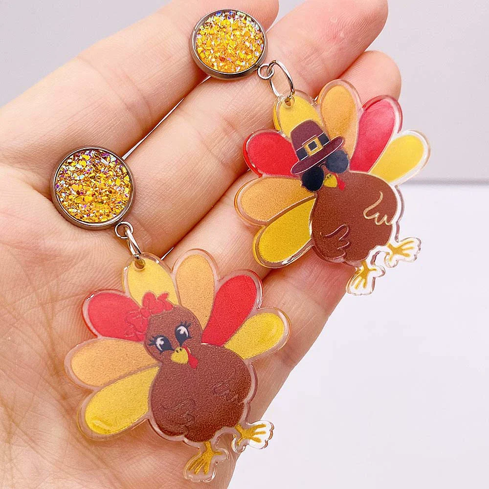 Wholesale Acrylic Handmade Turkey Asymmetric Pendant Earrings With Cartoon Characters And Geometric Patterns For Women - Image 2