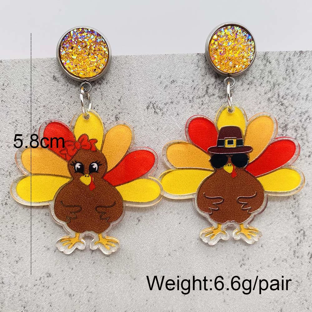 Wholesale Acrylic Handmade Turkey Asymmetric Pendant Earrings With Cartoon Characters And Geometric Patterns For Women - Image 3