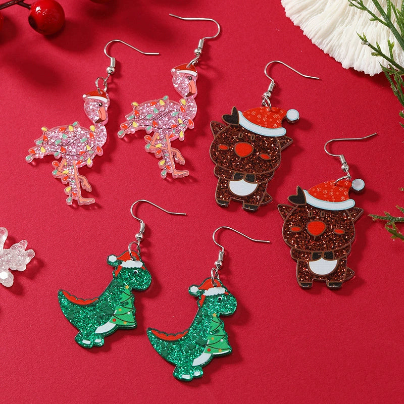 Wholesale Acrylic Jewelry Earrings With Geometric Pattern Uninlaid Fashion Style Christmas Themed With Cat And Small Dinosaur Shapes
