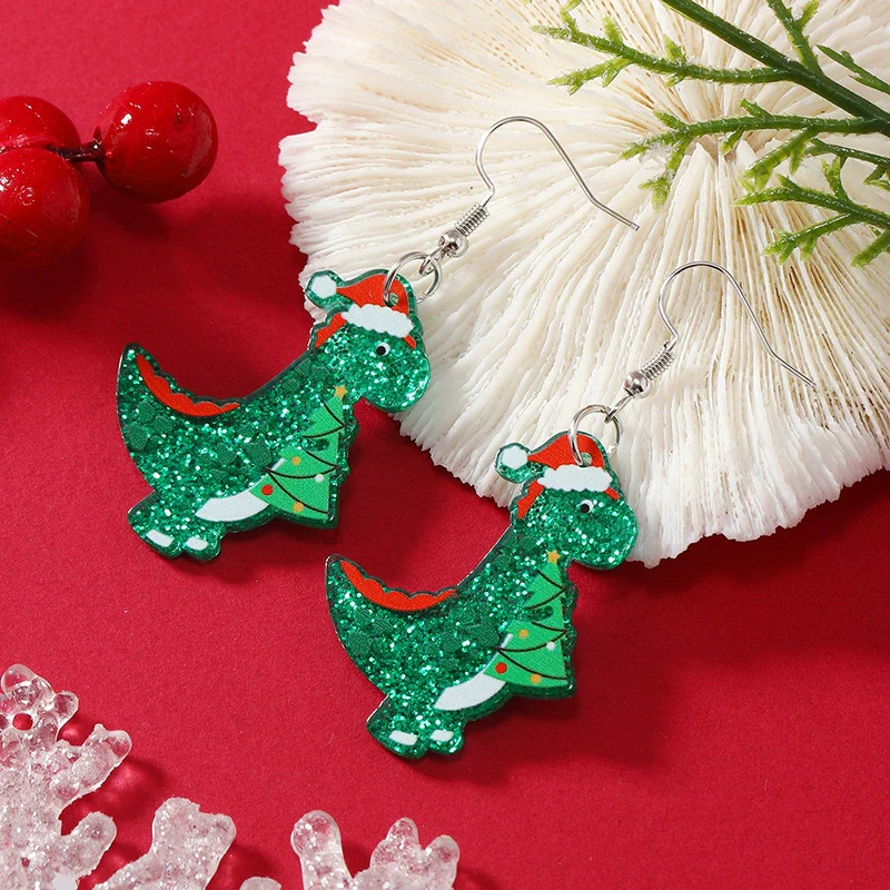Wholesale Acrylic Jewelry Earrings With Geometric Pattern Uninlaid Fashion Style Christmas Themed With Cat And Small Dinosaur Shapes - Image 2