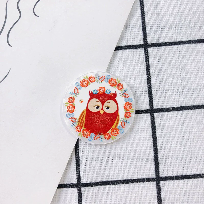 Wholesale Acrylic Resin Geometric Round Relief Rabbit Owl Patch Printing Pendant Jewelry Accessories - Image 10
