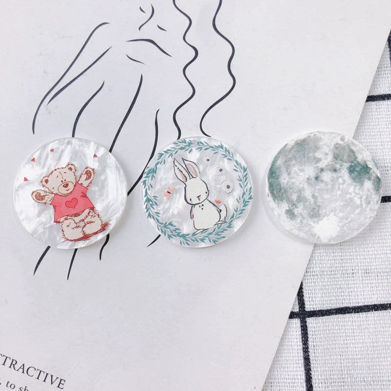 Wholesale Acrylic Resin Geometric Round Relief Rabbit Owl Patch Printing Pendant Jewelry Accessories - Image 3