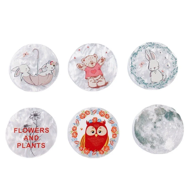 Wholesale Acrylic Resin Geometric Round Relief Rabbit Owl Patch Printing Pendant Jewelry Accessories - Image 5
