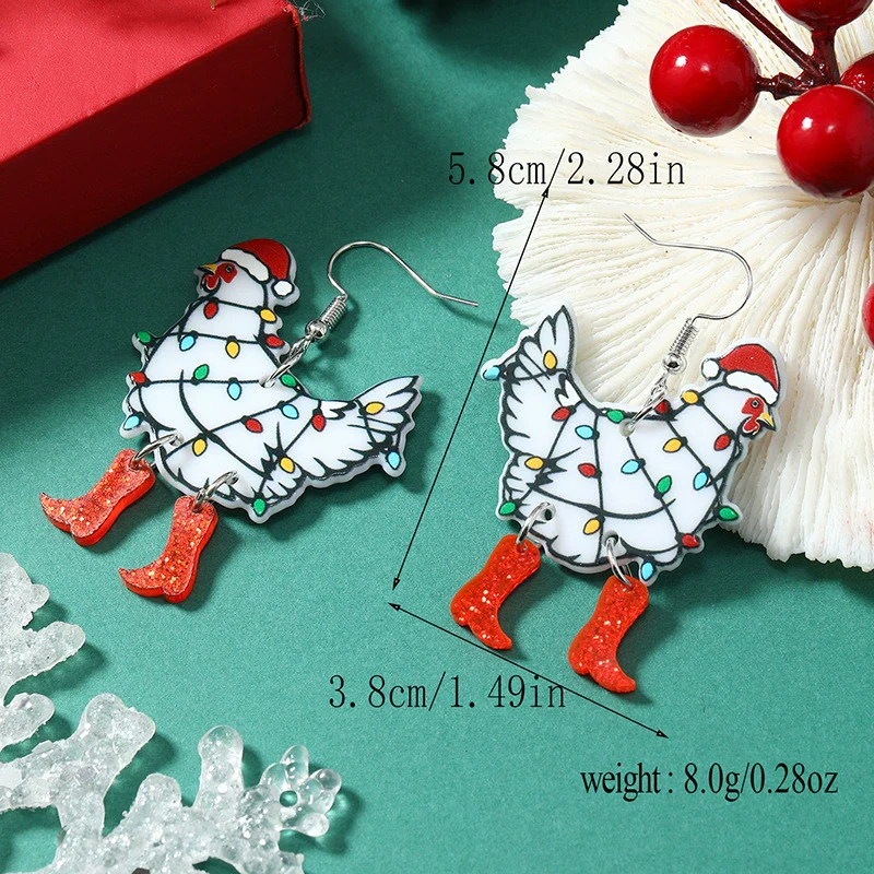 Wholesale Acrylic Retro Animal Zodiac Geometric Christmas Hat Earrings - Image 4