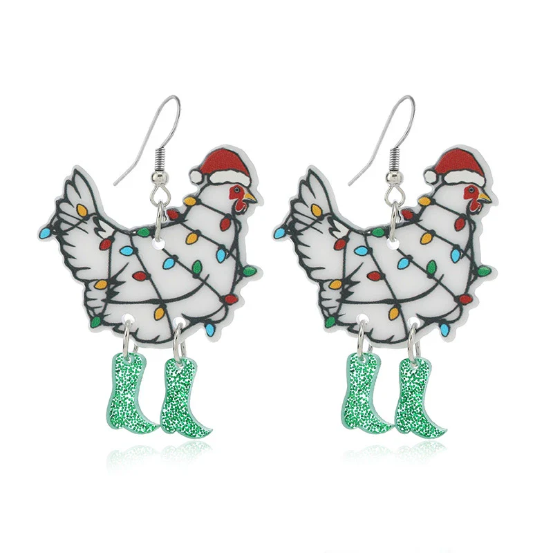 Wholesale Acrylic Retro Animal Zodiac Geometric Christmas Hat Earrings - Image 5
