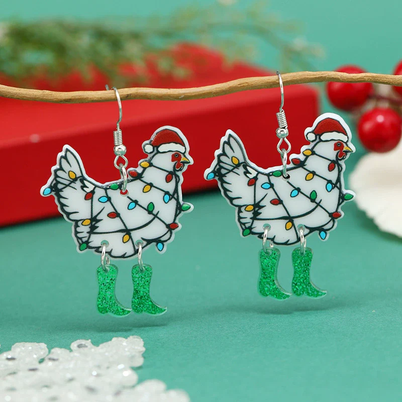 Wholesale Acrylic Retro Animal Zodiac Geometric Christmas Hat Earrings - Image 6