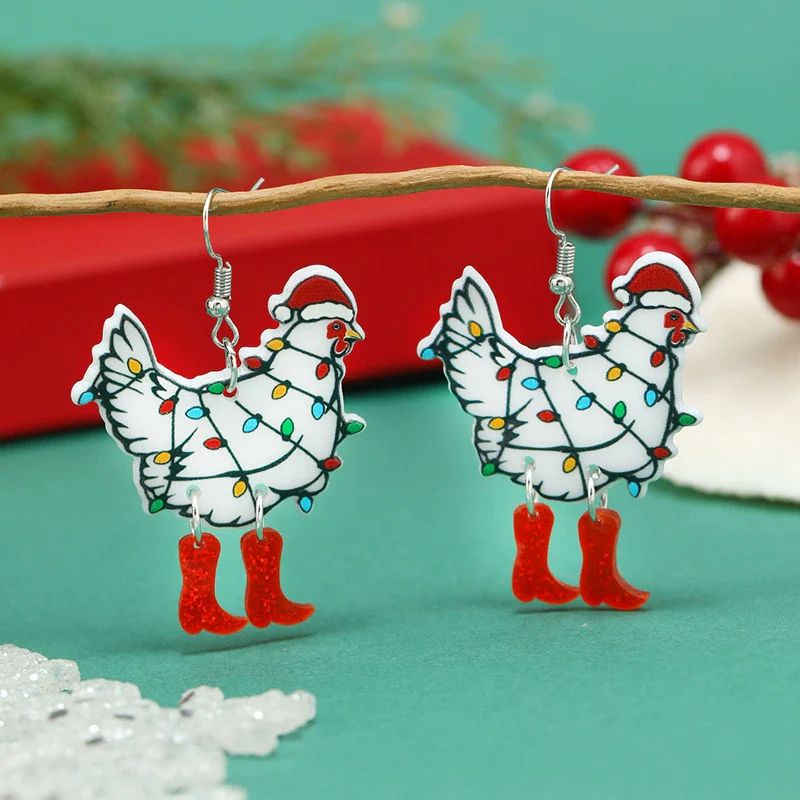 Wholesale Acrylic Retro Animal Zodiac Geometric Christmas Hat Earrings - Image 7