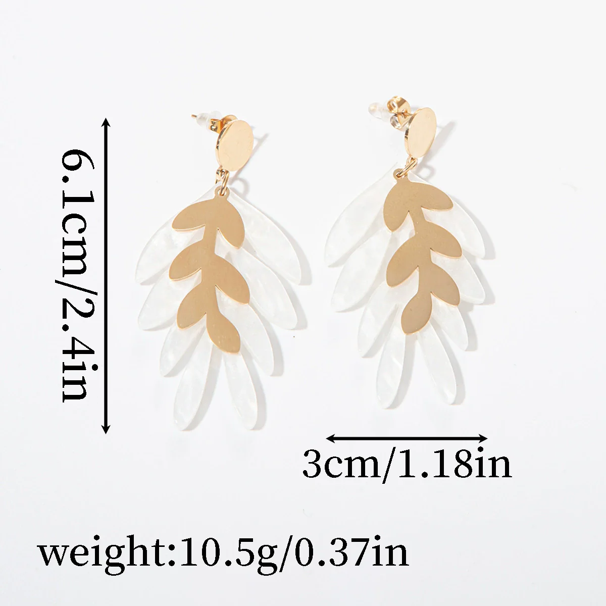 Wholesale Acrylic Stainless Steel Leaf Tassel Earrings 18K Goldplated Antifading - Image 3