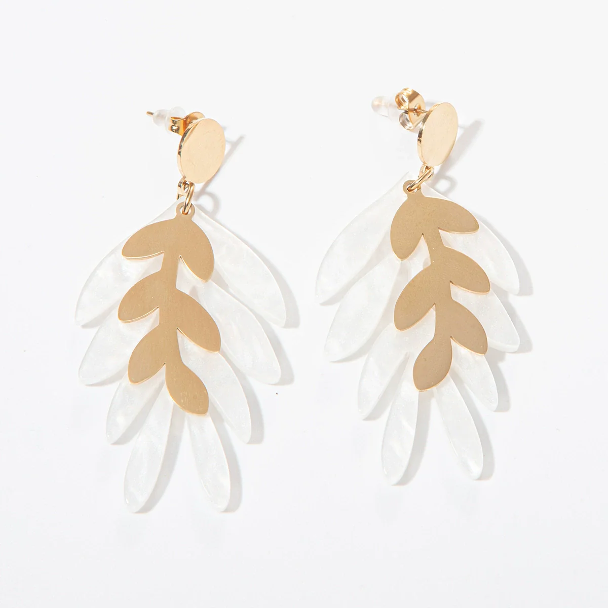 Wholesale Acrylic Stainless Steel Leaf Tassel Earrings 18K Goldplated Antifading - Image 4