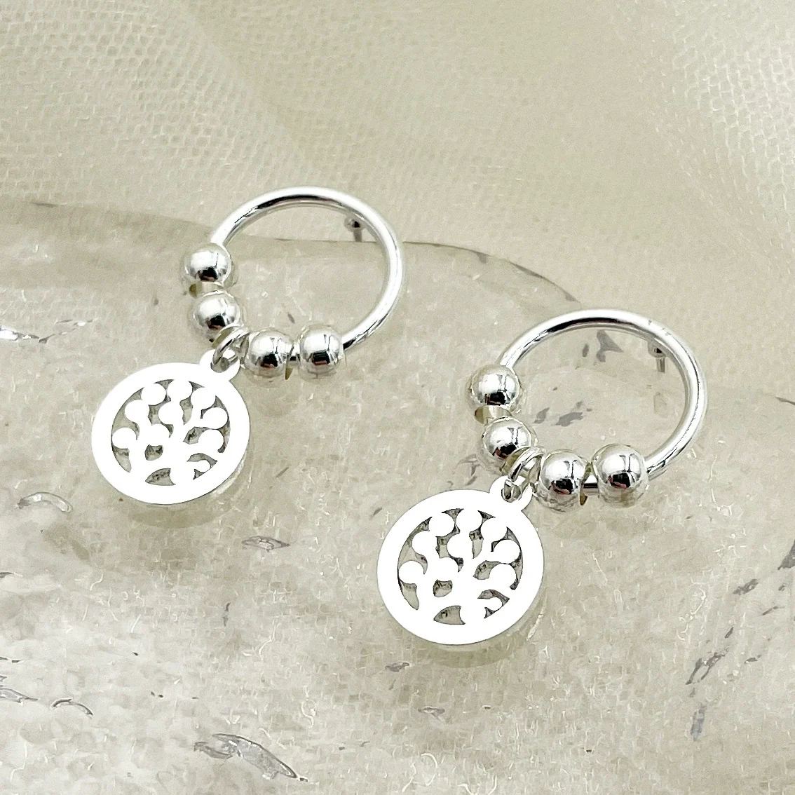 Wholesale Active Stainless Steel Geometric Earring With Life Tree Hollow Disc Design Electroplated For Women - Image 2