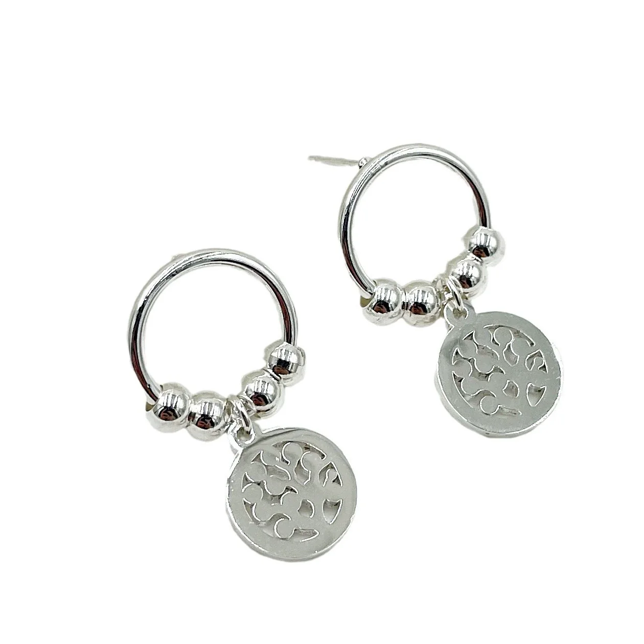Wholesale Active Stainless Steel Geometric Earring With Life Tree Hollow Disc Design Electroplated For Women - Image 5