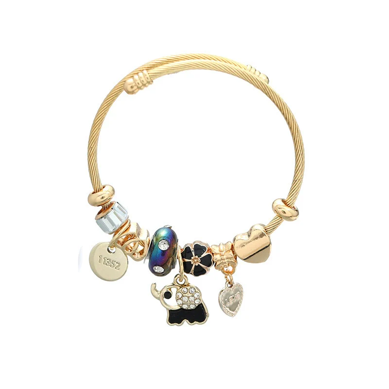 Wholesale Adjustable Animal Style Alloy Electroplated Oil Drop Diamond Pendant Bracelet - Image 5