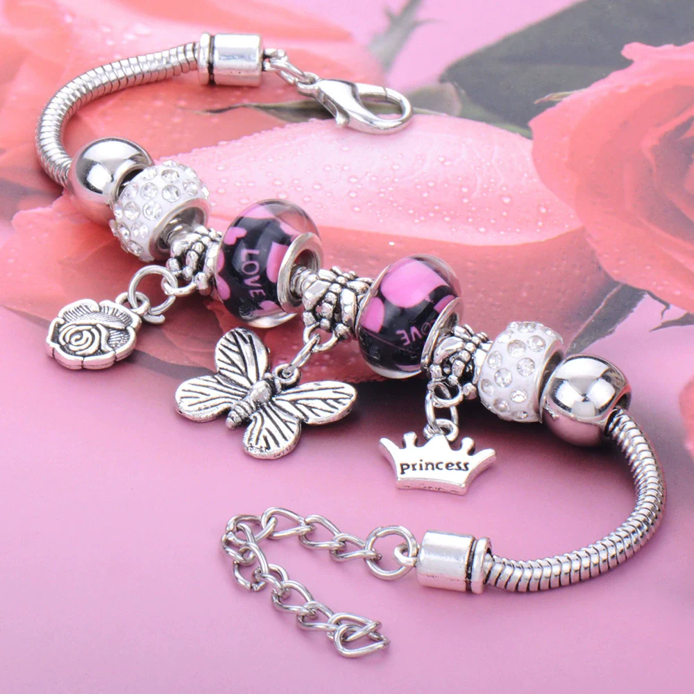 Wholesale Adjustable Beaded Bracelet With Butterfly Pendant For Girls Alloy Geometric Pattern Electroplated - Image 3