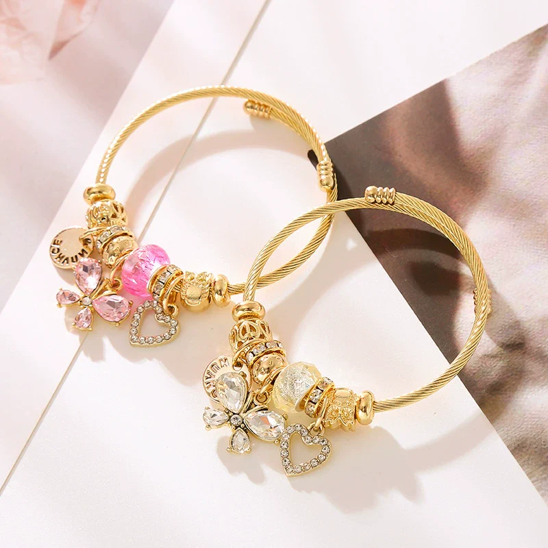 Wholesale Adjustable Couple Beaded Bracelet With Heart And Insect Patterns Made Of Stainless Steel And Alloy With Diamond Treatment For Women - Image 3