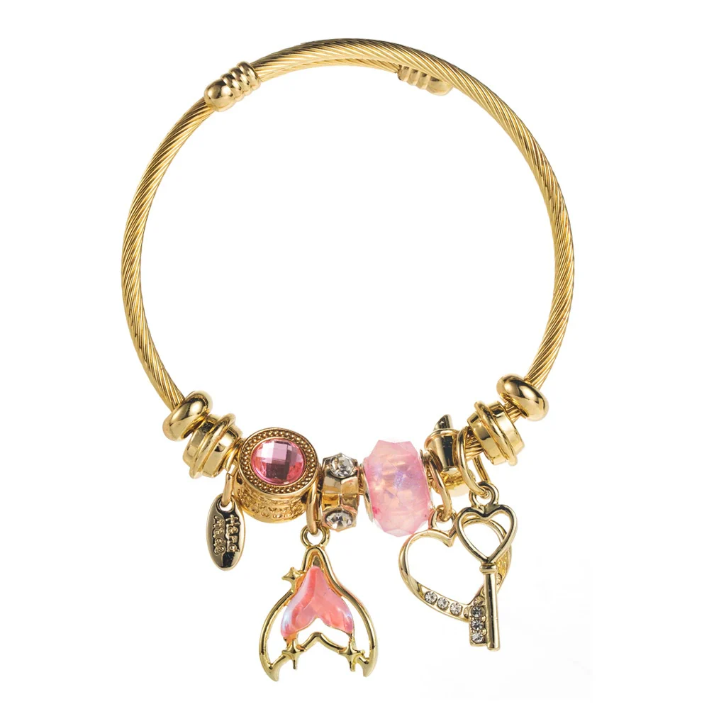 Wholesale Adjustable Couple Bracelet With Diamondencrusted Fishtail Love Key Pendant Fairy Style Fashion Ol Geometric Alloy And Titanium Steel - Image 5