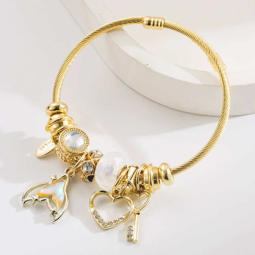 Wholesale Adjustable Couple Bracelet With Diamondencrusted Fishtail Love Key Pendant Fairy Style Fashion Ol Geometric Alloy And Titanium Steel - Image 7