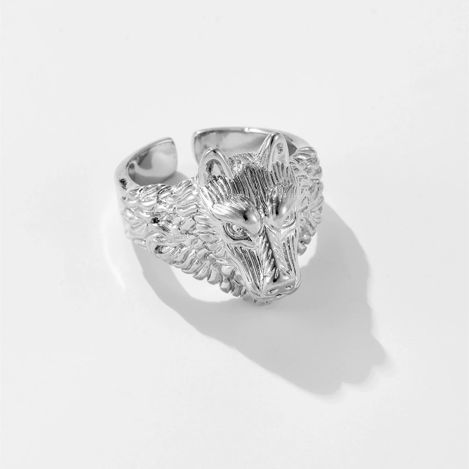 Wholesale Adjustable Opening Ring Jewelry Copper Electroplated Platinum 18K Gold With Joker Animal Wolf Irregular Geometric Design For Women And Unisex - Image 2