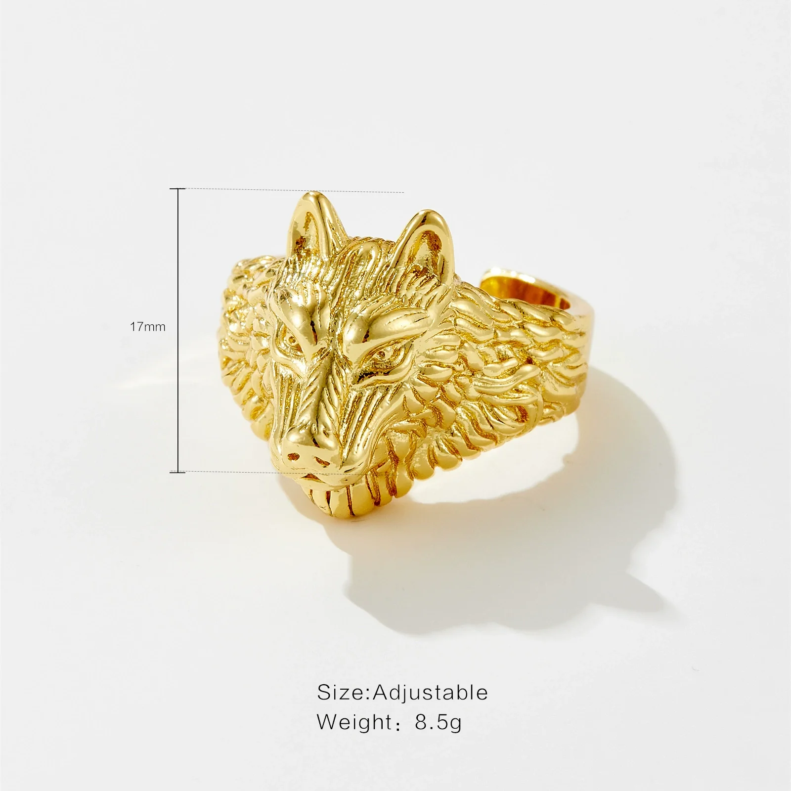Wholesale Adjustable Opening Ring Jewelry Copper Electroplated Platinum 18K Gold With Joker Animal Wolf Irregular Geometric Design For Women And Unisex - Image 4