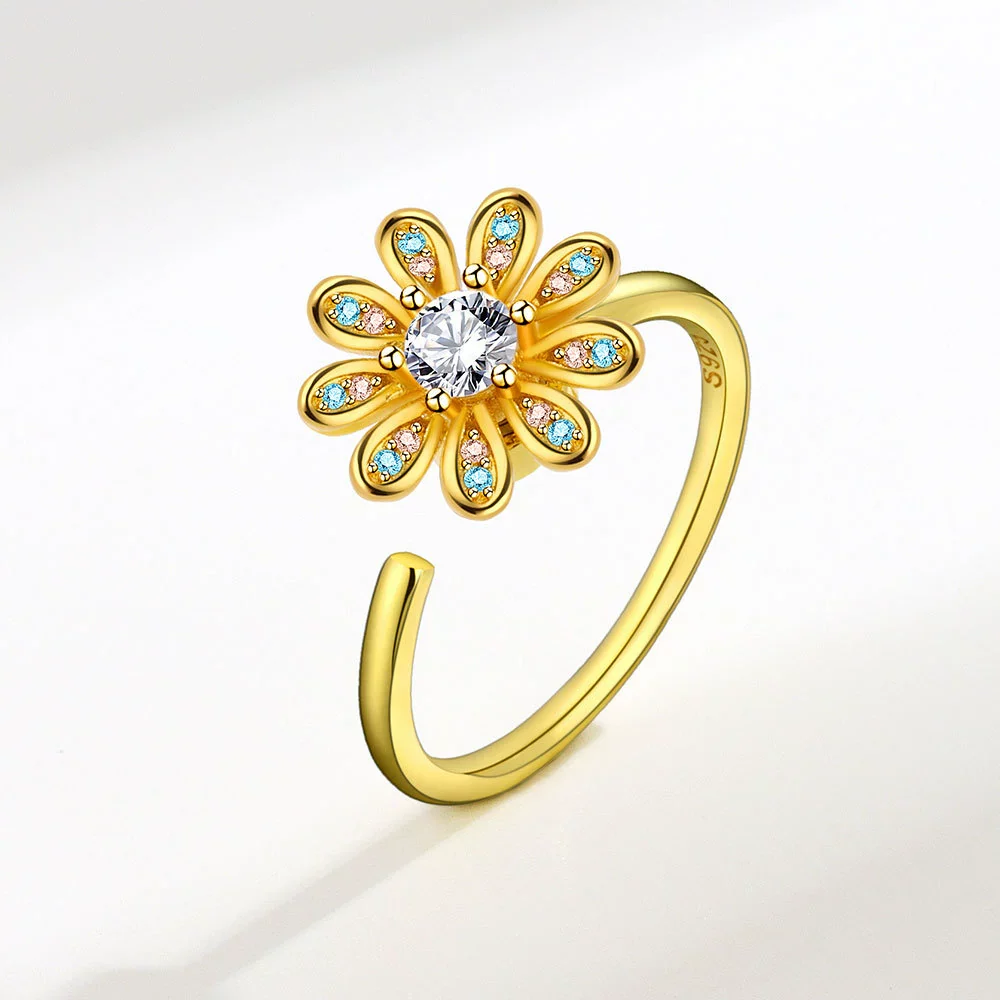 Wholesale Adjustable Sunflower Rotating Ring Copper Geometric Women's - Image 6