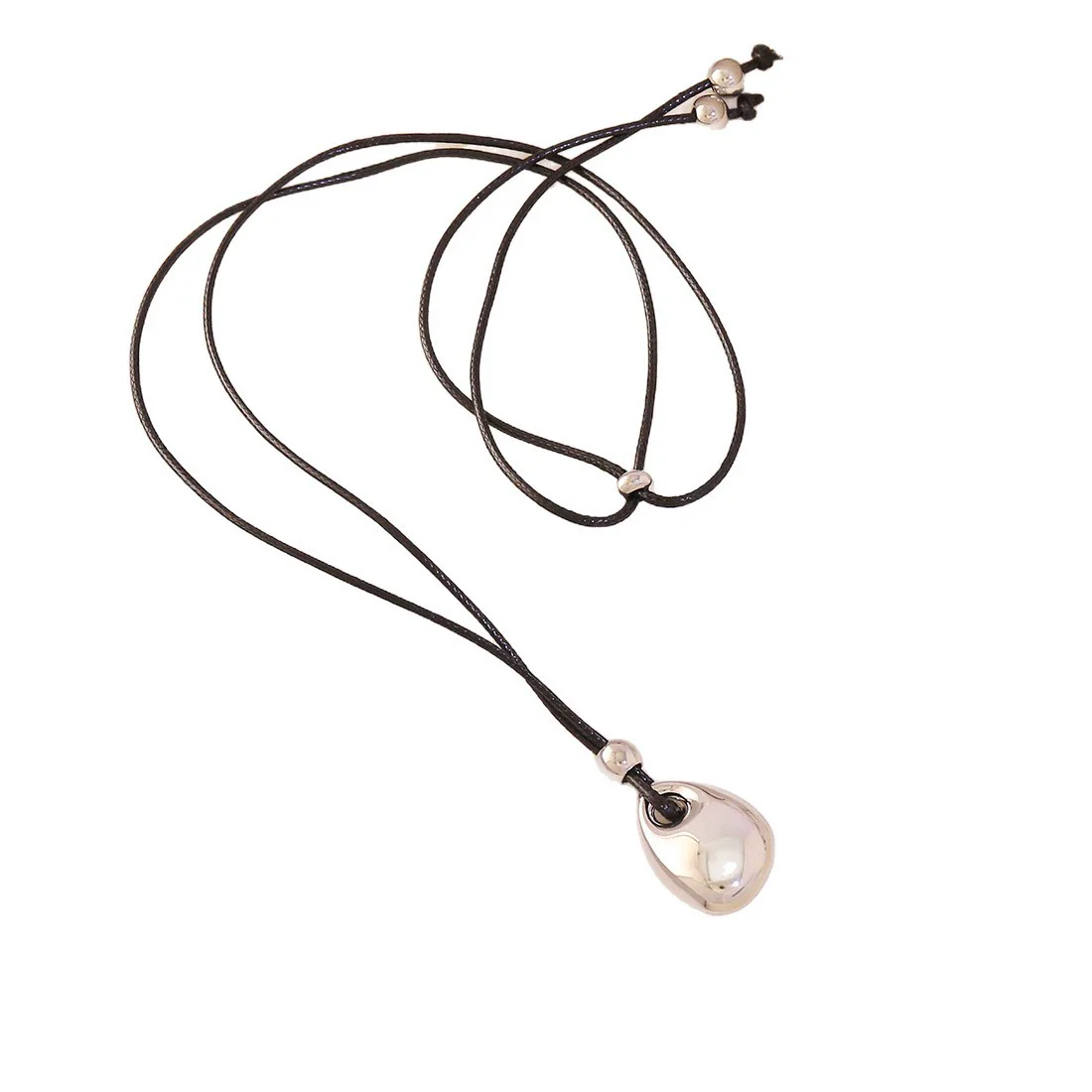 Wholesale Adjustable Sweater Chain Necklace With Geometric And Heart Shape Alloy Pendant And Black Braided Rope - Image 5