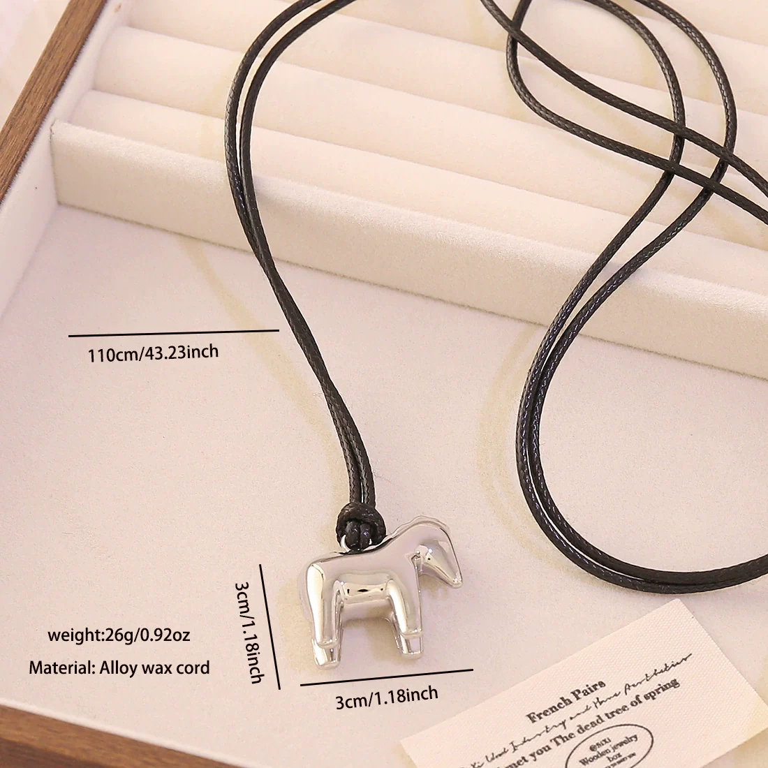 Wholesale Adjustable Sweater Chain Necklace With Geometric And Heart Shape Alloy Pendant And Black Braided Rope - Image 8