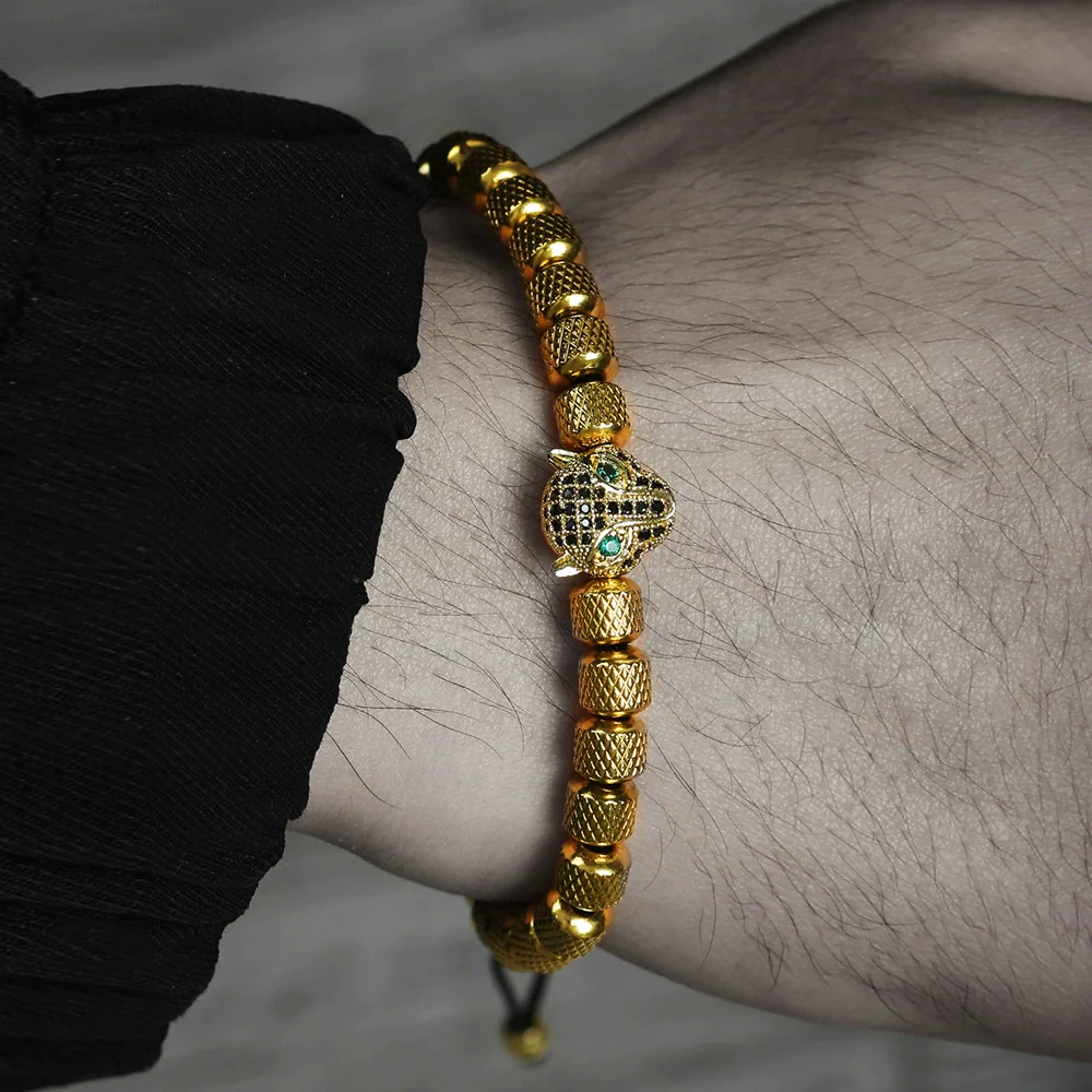 Wholesale Adjustable Woven Bracelet With Leopard Head And Pineapple Beads Copper Electroplating Geometric Style - Image 2