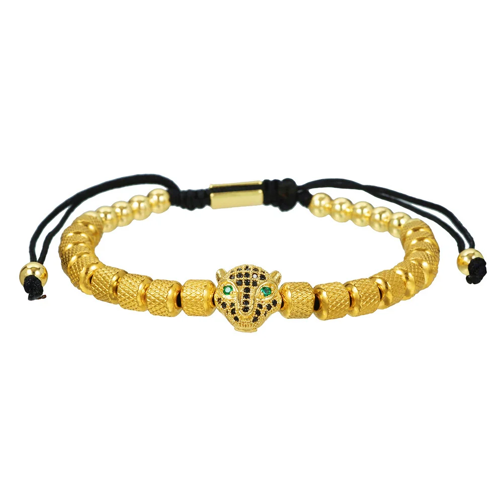 Wholesale Adjustable Woven Bracelet With Leopard Head And Pineapple Beads Copper Electroplating Geometric Style - Image 5